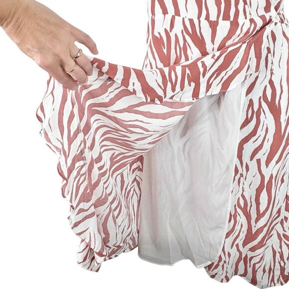 Rails Frida Rust Zebra Midi Dress Sleeveless Ruffle Front Tie Waist Women’s L - Picture 7 of 14
